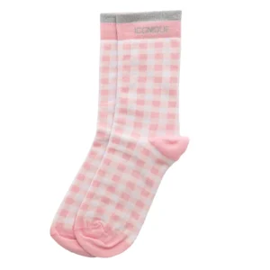 Chaussettes hautes fantaisie lurex « ICONIQUE » – vichy rose.
