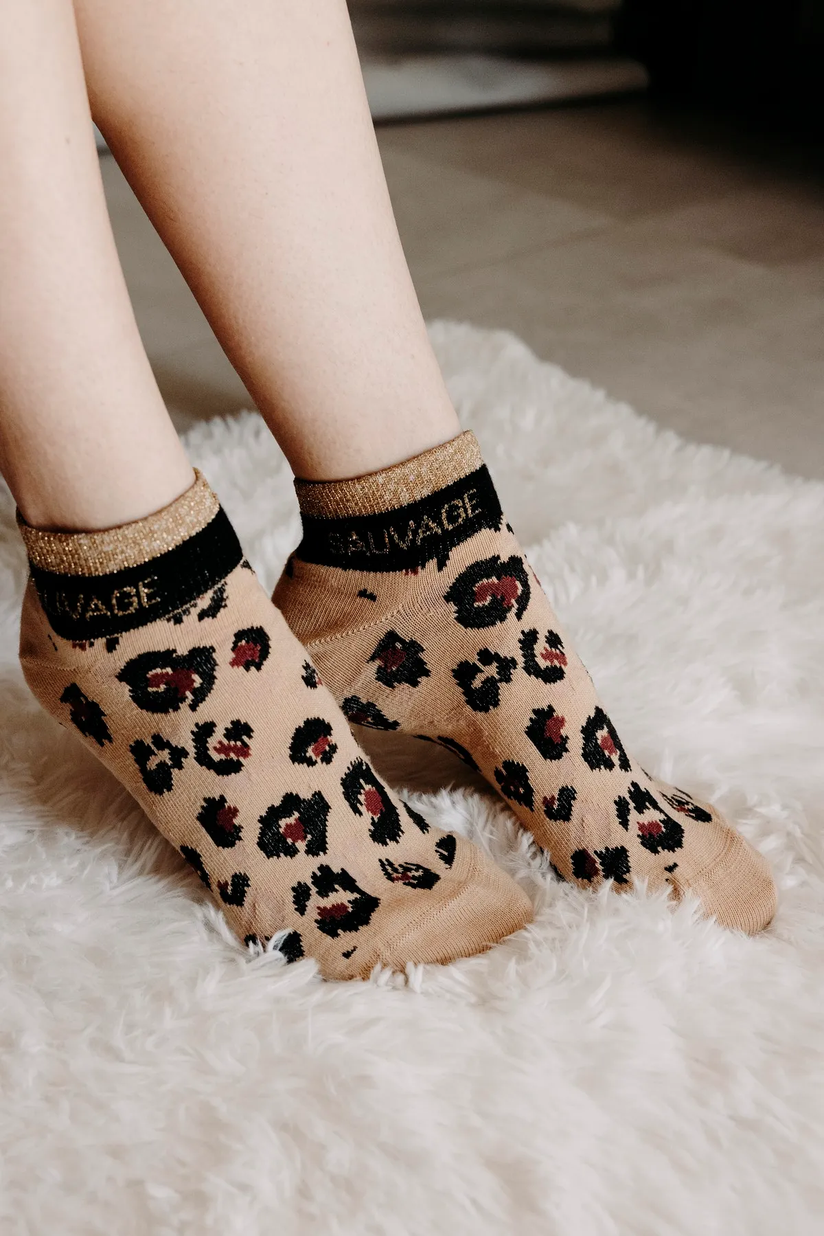 Chaussettes sneakers fantaisie lurex "SAUVAGE" – léopard. - Image 2
