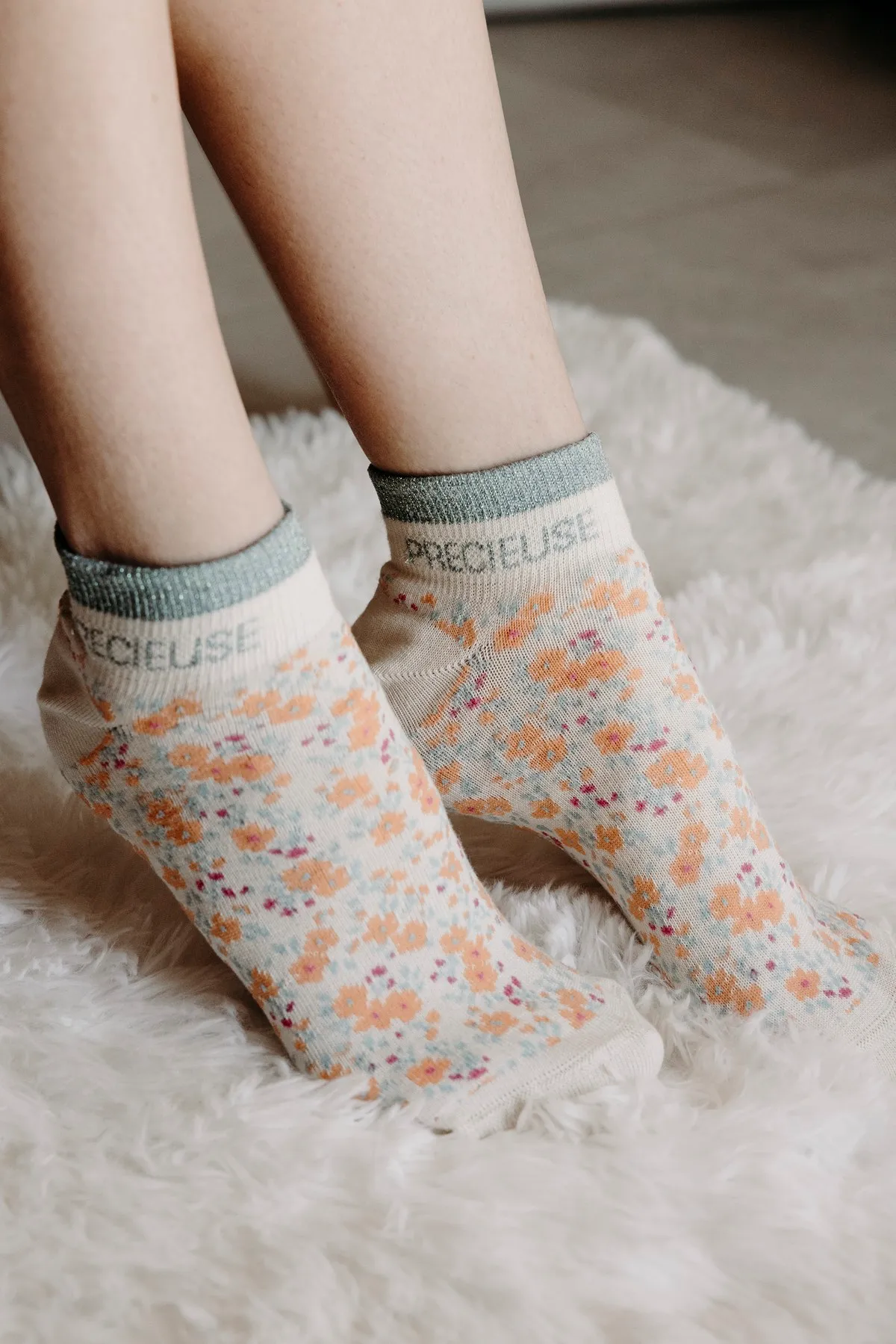 Chaussettes sneakers fantaisie lurex "PRÉCIEUSE" – liberty orange. - Image 2