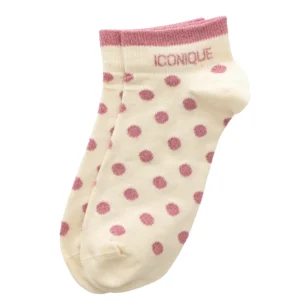Chaussettes sneakers fantaisie lurex « ICONIQUE » – pois écru/ rose.