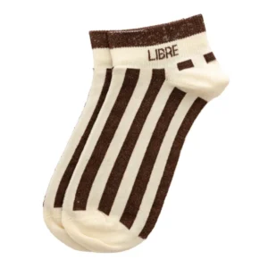 Chaussettes sneakers fantaisie lurex « LIBRE » – rayées écru/ chocolat.