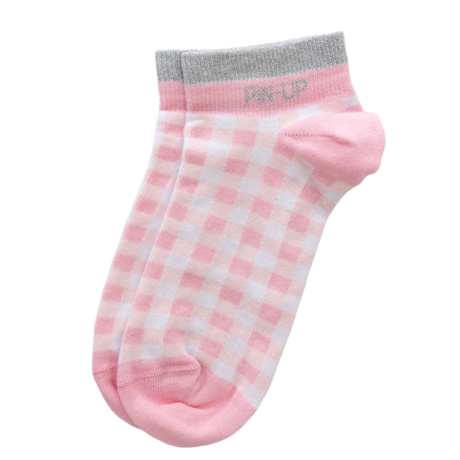 Chaussettes sneakers fantaisie lurex "PIN-UP" – vichy rose.