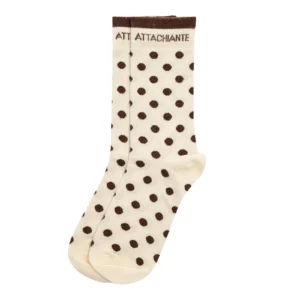 Chaussettes hautes fantaisie lurex « ATTACHIANTE » – pois écru/ chocolat.