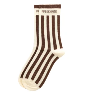 Chaussettes hautes fantaisie lurex « PRÉSIDENTE » – rayées écru/ chocolat.