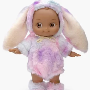 Minikane Poupée Mini Pancha, Noah en Fantasia et sa tenue de lapin arc-en-ciel lilas.
