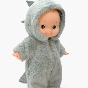 Minikane Poupon Mini Pancha, Zébulon en Fantasia et sa tenue de dinosaure vert de gris.