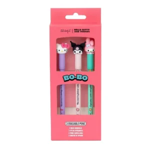 Mr Wonderful – Set de 3 stylos effaçables Bo-Bo – Hello Kitty, My Melody et Kuromi.