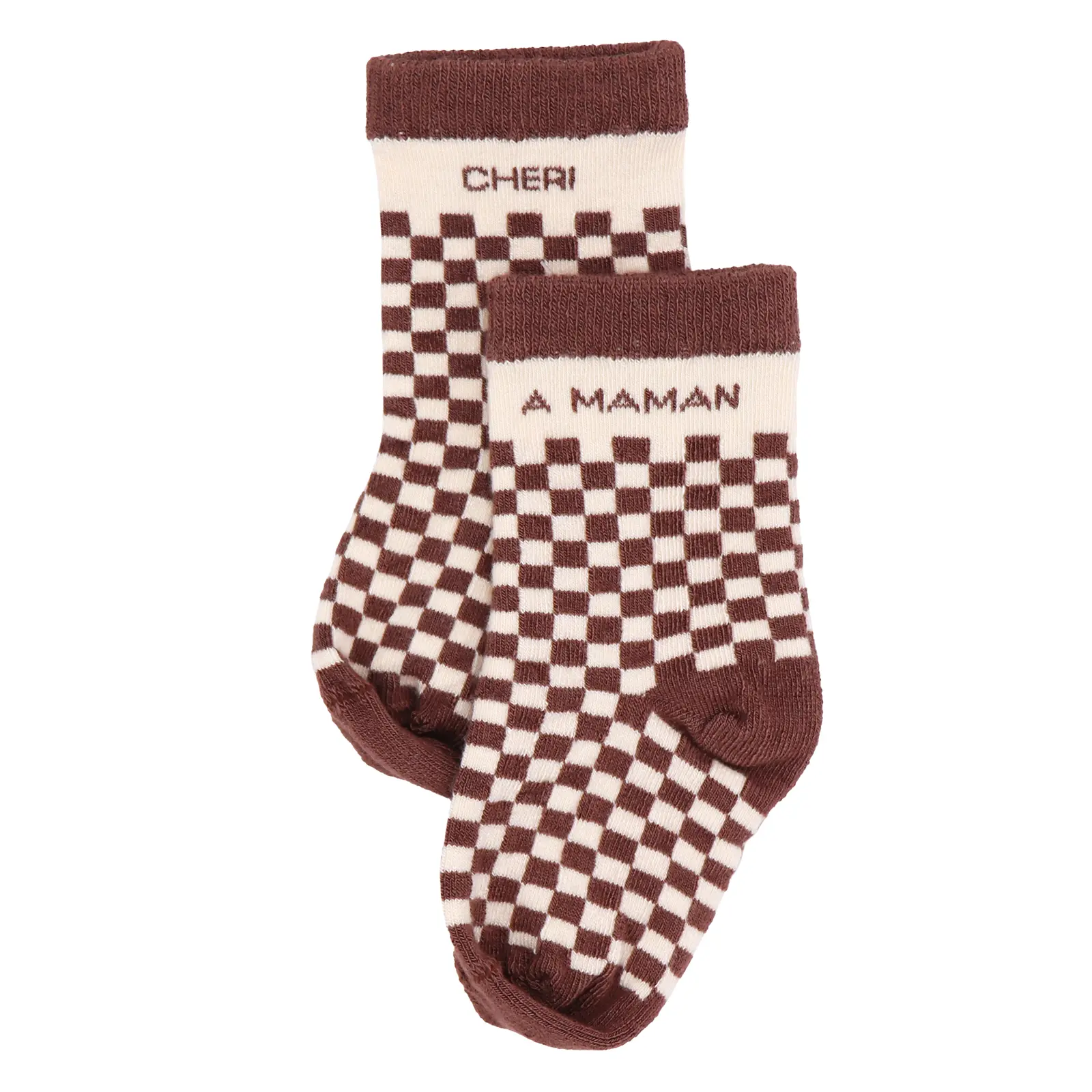 Chaussettes bébé damier bambou "Chéri à maman" Mocha 6-18M.