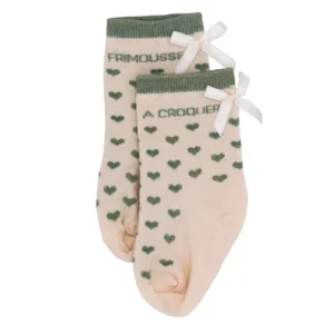Chaussettes bébé cœurs bambou « Frimousse à croquer » Vert de gris 6-18M.
