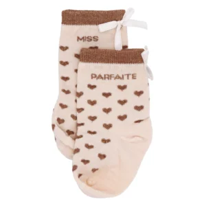 Chaussettes bébé cœurs bambou « Miss Parfaite » Havane 6-18M.