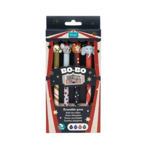 Mr Wonderful – Set de 4 stylos effaçables Bo-Bo Circus- Twirly – Pip – Elefunny – Risoso.
