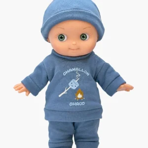 Minikane Poupon Mini Pancha, Zébulon au ski et sa tenue « Chamallow » bleu denim.
